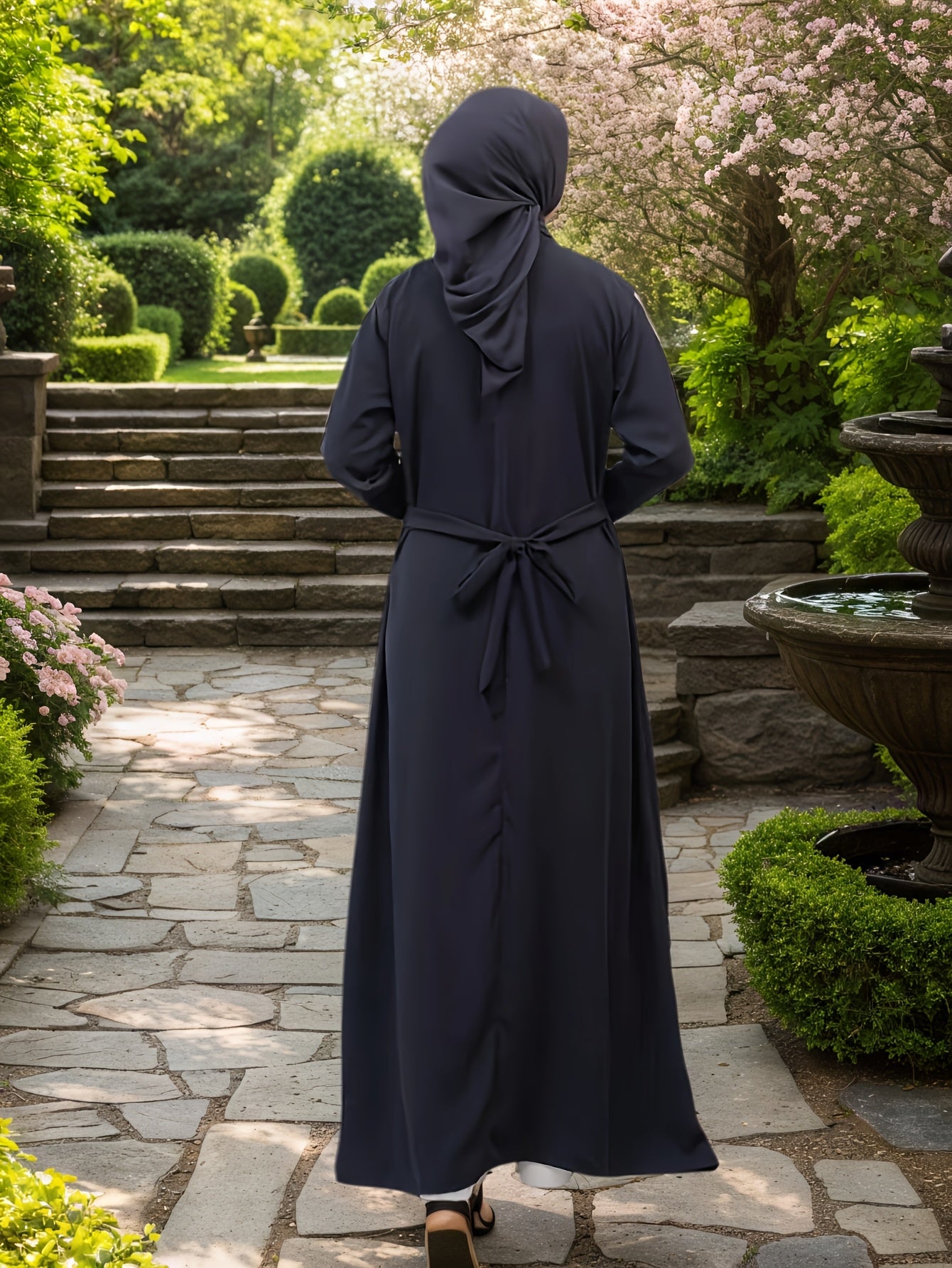 Women's Fashion Long-Sleeved Casual Loose Daily Home Travel Arabic Abaya Robe (No Headscarf)