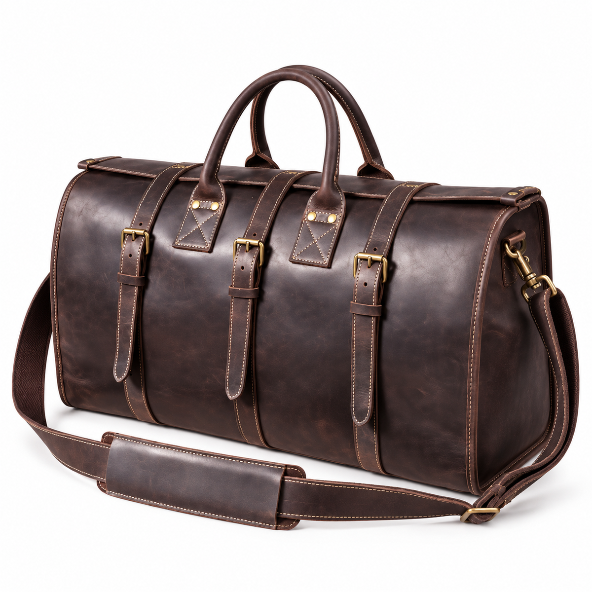 Vintage Brown Triple Buckle Overnight Bag