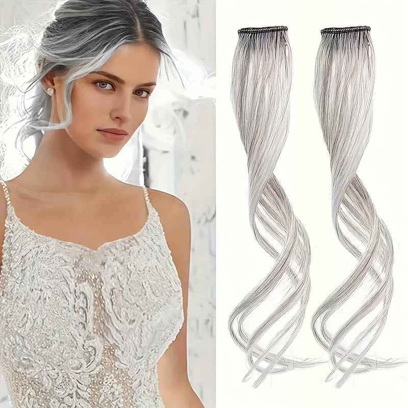 2pcs Cool Light Blonde Wavy Curly Long Side Clip-In Bangs