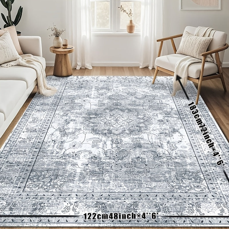 Area Rugs Boho Washable Area Rug For Bathroom, Bedroom, Large Area Rugs For Living Room Dining Room, Bohemian Vintage Non Slip Low Pile Indoor Accent Carpet For Home Office-blue Color Bathroom Mat
