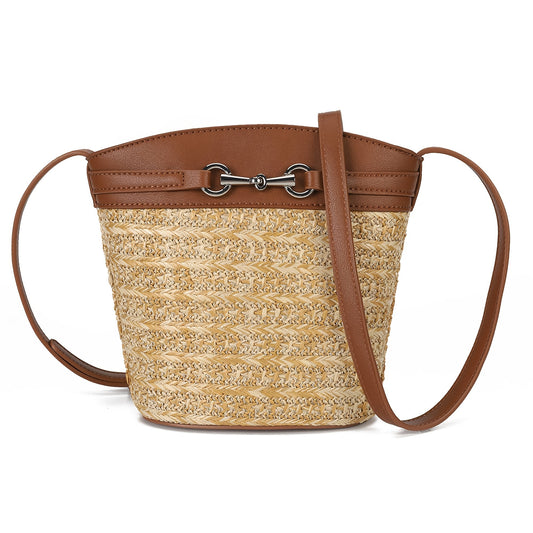 Women's Casual Large Capacity Braided Woven Leather Bucket Crossbody Bag - Adjustable Shoulder Strap, Lightweight, Zipper Closure