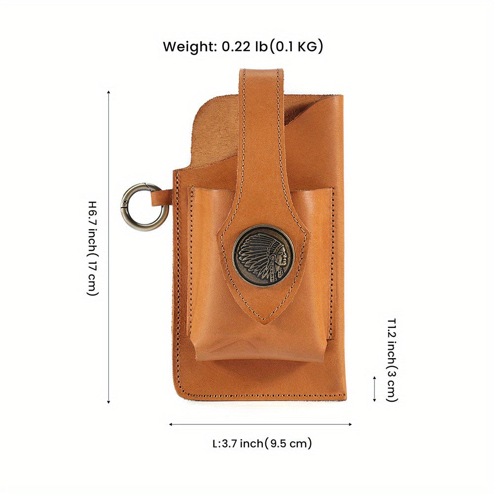 Men's Genuine Leather Mobile Phone Key Waist Bag Creative Vegetable Tanned Leather Waist Bag Men Wear Belt Tactical Waist Bag