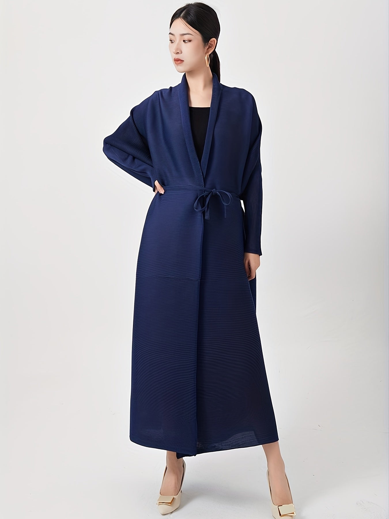 Elegant Women's Loose-Fit Long Sleeve Emirati Abaya with Turn- Collar - Brown, High-Stretch Fabric, Full-Length Pants, Perfect for Spring & Fall, Muslim Dress, Muslim Dress | Loose Fit Abaya