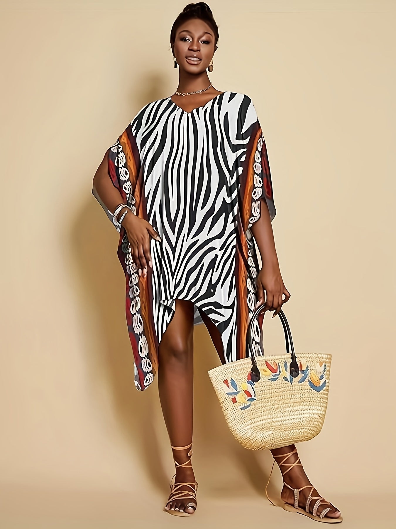 Short Kaftan Dresses For Women 2025 Swimsuit Cover Up Summer V Neck Kaftan Beach Dress Loungewear