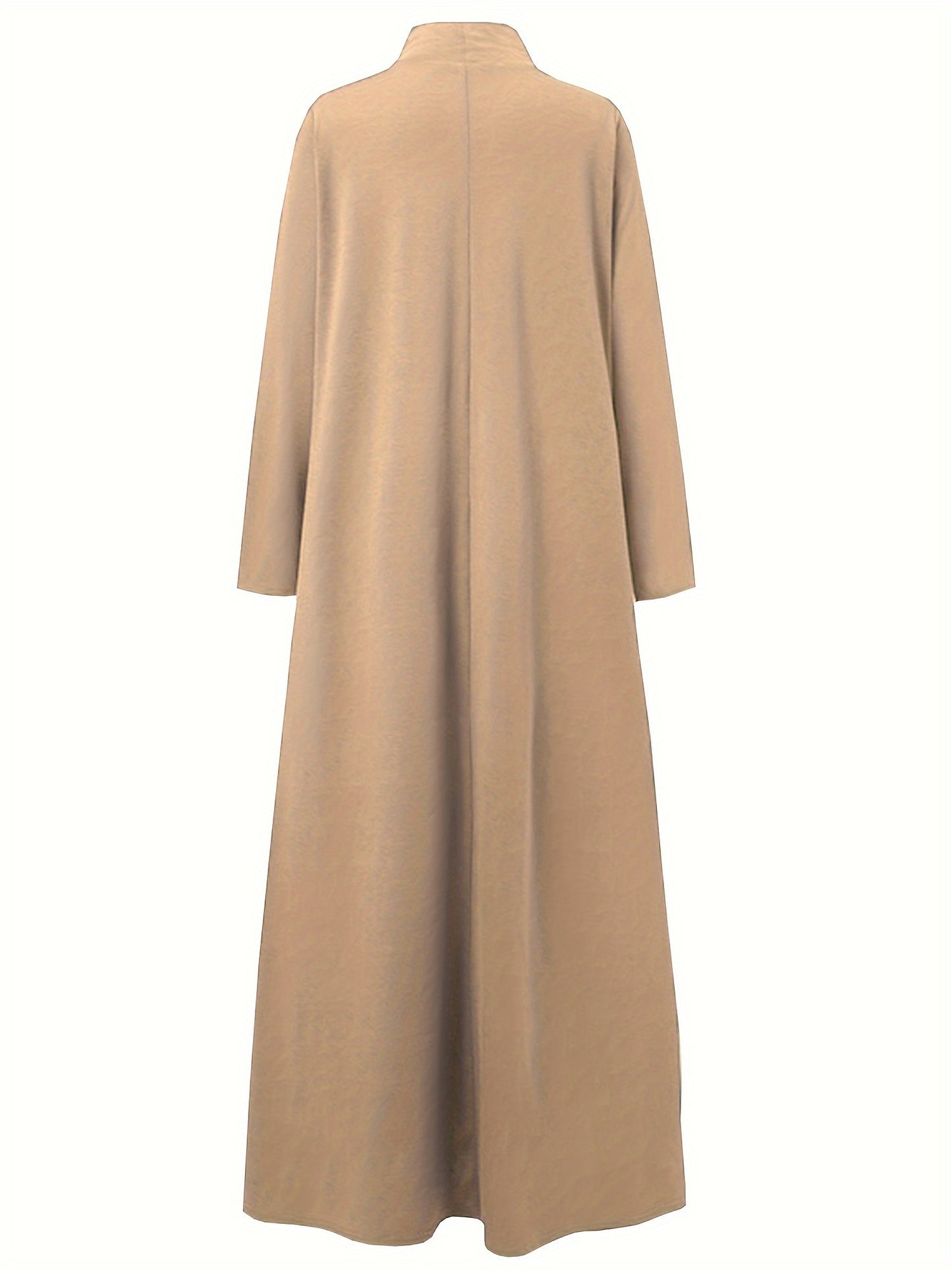 Solid Color High-Neck Long Arabic Abaya for Women in Muslim Style