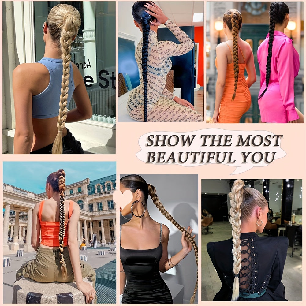 Long Braid Ponytail Extension With Elastic Tie Straight Sleek Wrap Around Braid Hair Extensions