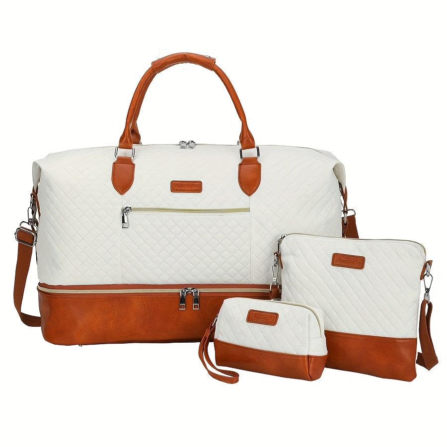 crossbody travel bags designer Spacious Geometric Leather Travel Bag Set