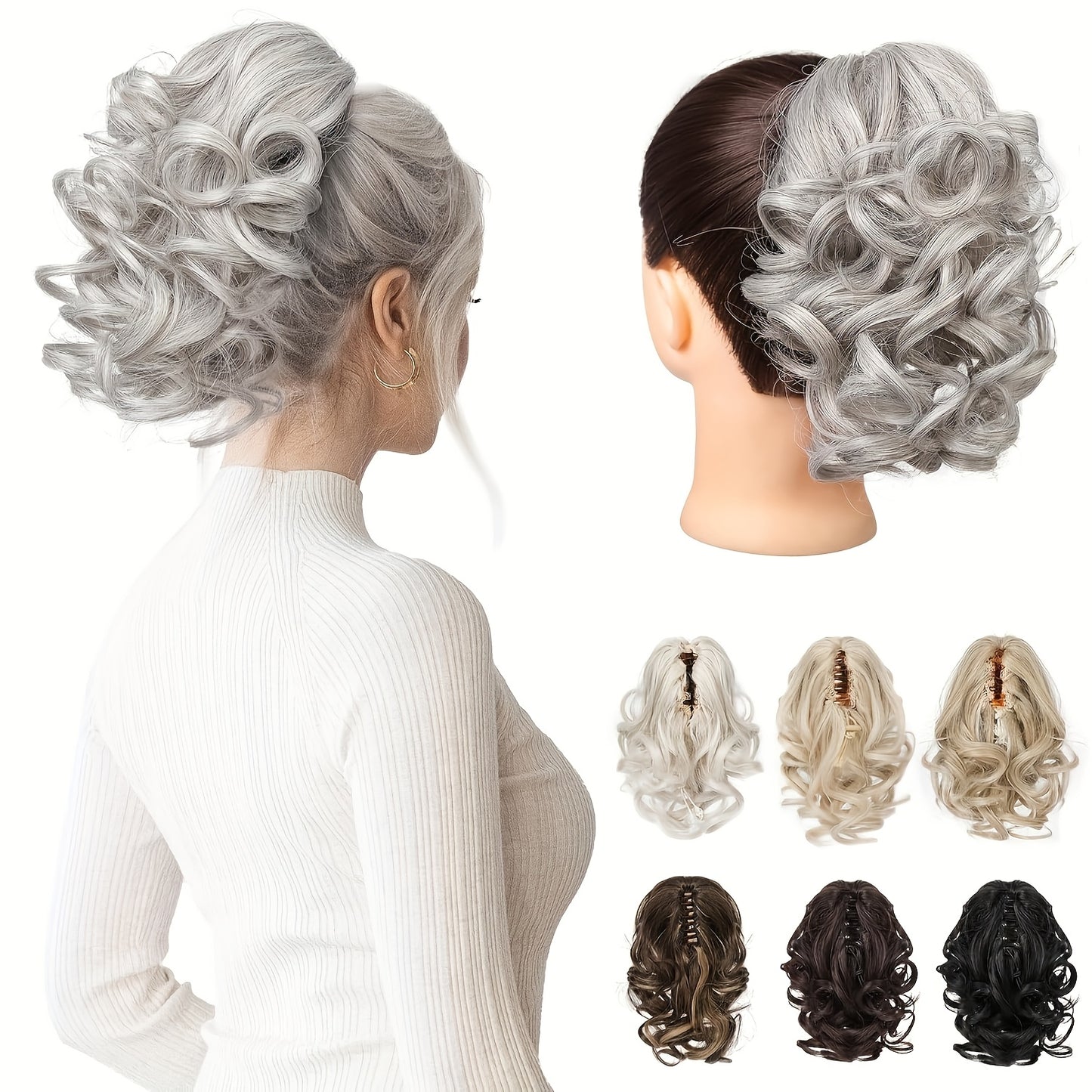 8 Inch Wavy Clip-In Ponytail | Jumbo Claw Clip Synthetic Hair Extensions for Women