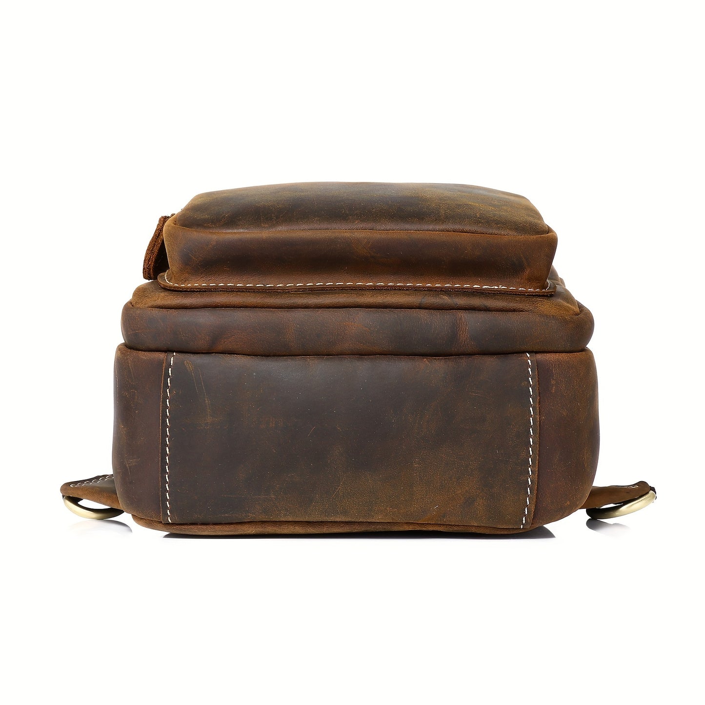 Full Grain Cowhide Leather Vintage Sling Chest Shoulder Bag Retro Hiking Crossbody Casual Daypack - Durable & Stylish - For Men & Women