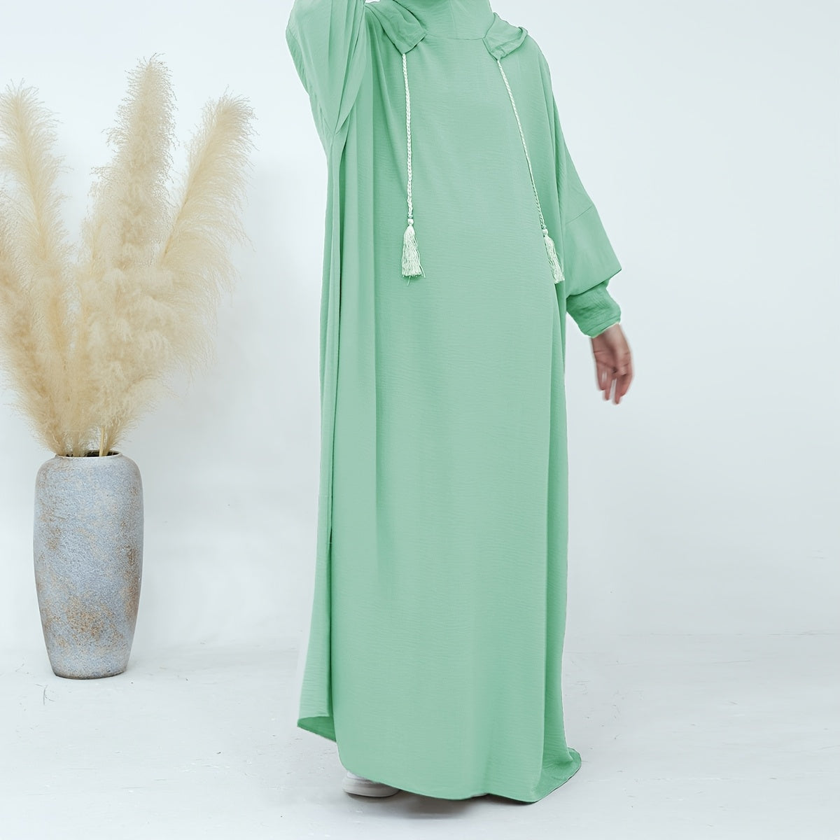 Elegant Solid Brown Crinkle Polyester Jibab Abaya with Hood - Breathable Loose Fit Women's Casual Hijab Dress for Outdoor Wear, Comfortable Wear | Flowing Garment | Smooth Texture