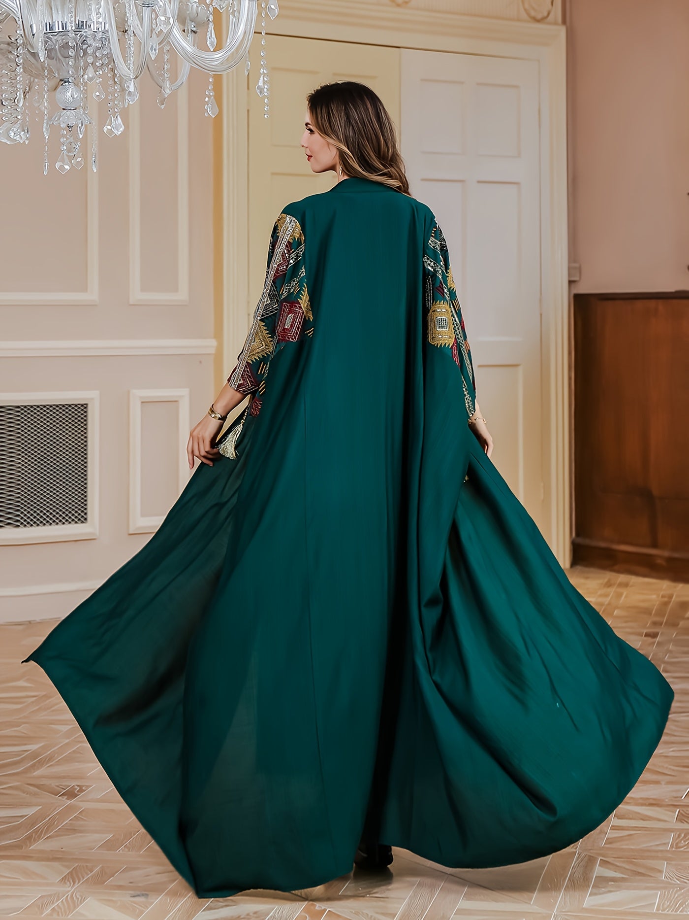 Elegant Middle Eastern Muslim Two-Piece Set - Stylish and Comfortable Design, Perfect for Daily Wear, INS Middle Eastern Pakistani Abaya Muslim Embroidered Long Robe Abaya Light Luxury