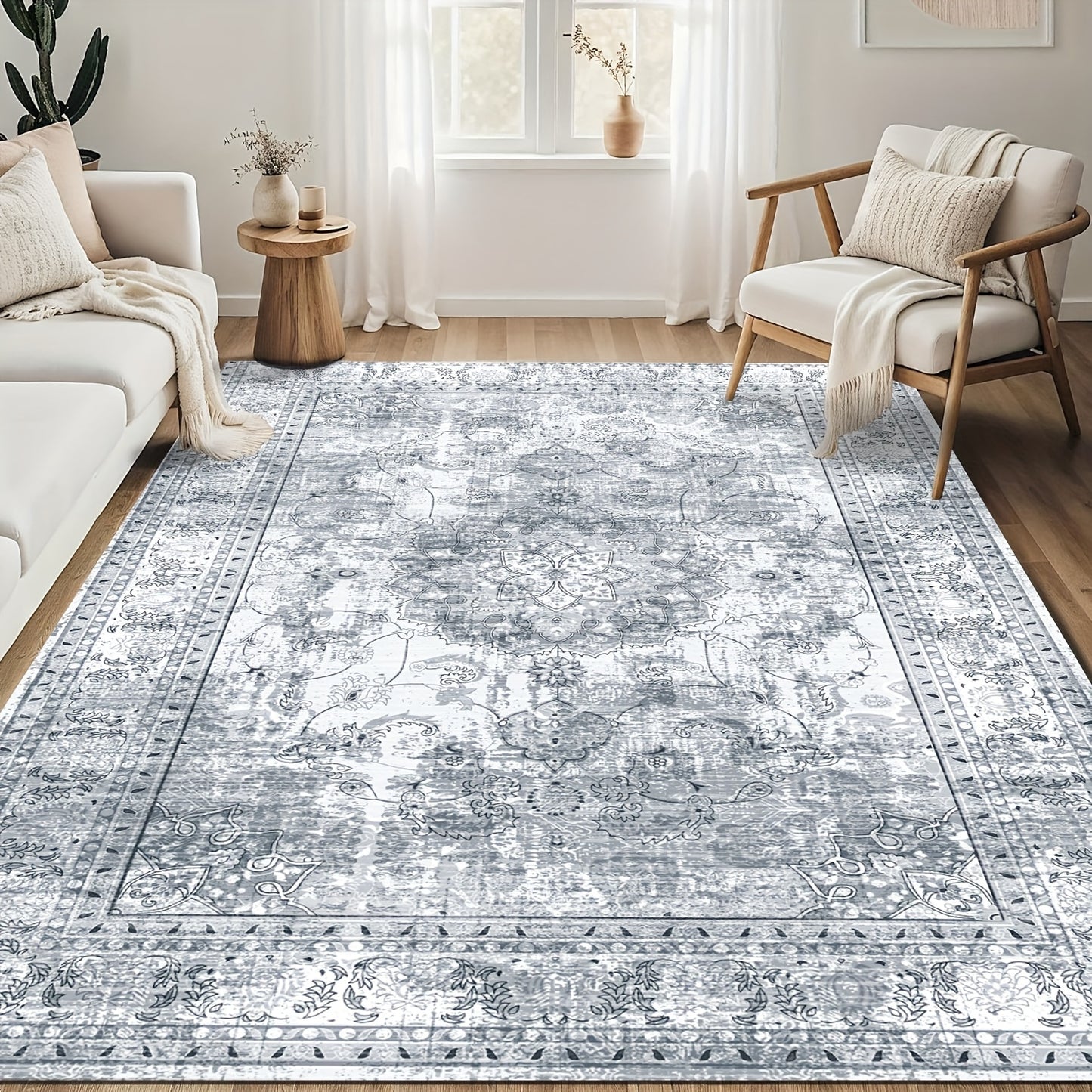 Area Rugs Boho Washable Area Rug For Bathroom, Bedroom, Large Area Rugs For Living Room Dining Room, Bohemian Vintage Non Slip Low Pile Indoor Accent Carpet For Home Office-blue Color Bathroom Mat