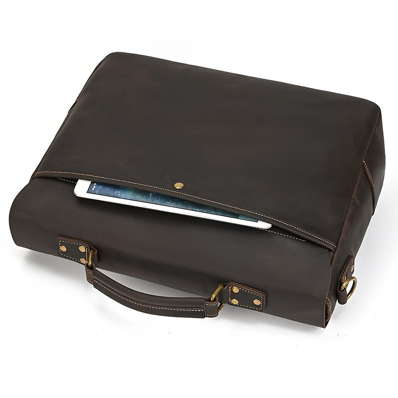 Vintage Men Leather Briefcase Bag Mad Horse Leather 1516 Inch Cowhide Commuter Bag Leather Shoulder Bag Laptop Bag