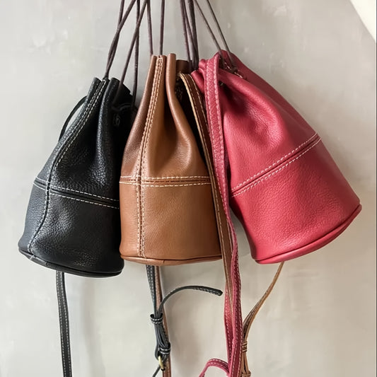 Genuine Leather Sling Crossbody Bag for Women - Adjustable Strap, Zipper Closure