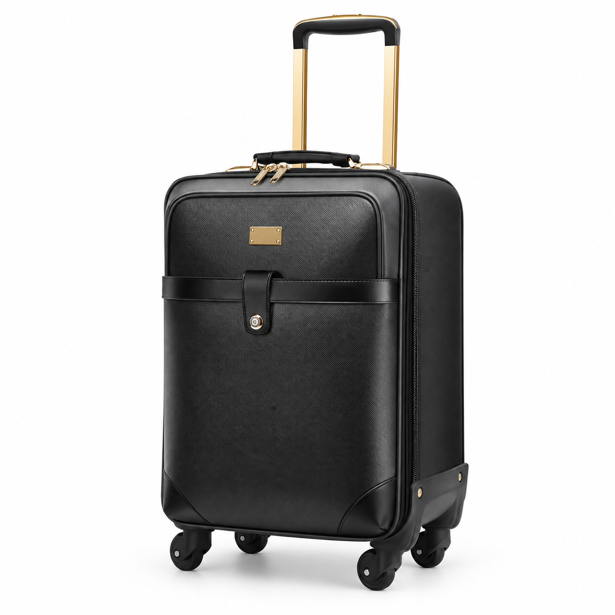 Elegant Black Leather Trolley Business Suitcase
