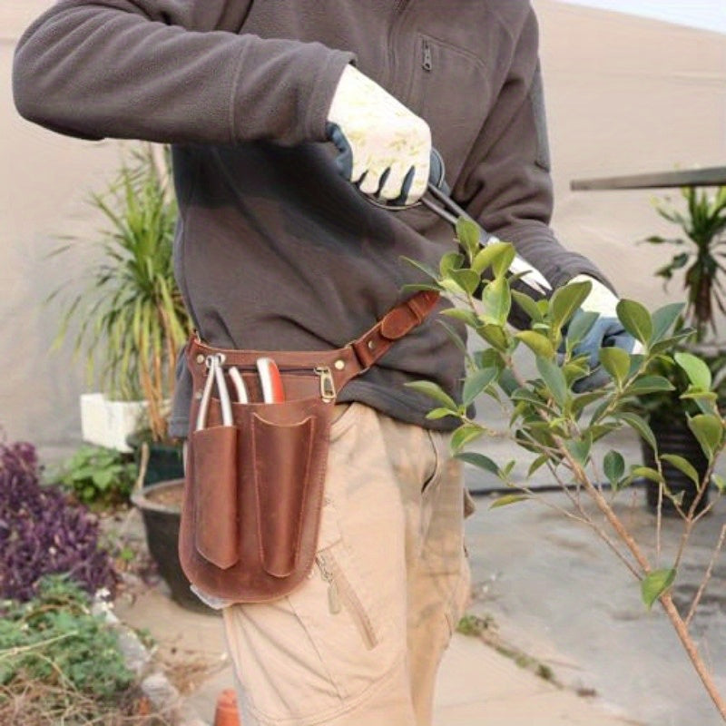 Faux Leather Gardening Belt Florist Tool Bag Gardener Holster Waist Pouch Electrician Carpenter Organizer Kit with 4 Pockets Up to 44 Brown