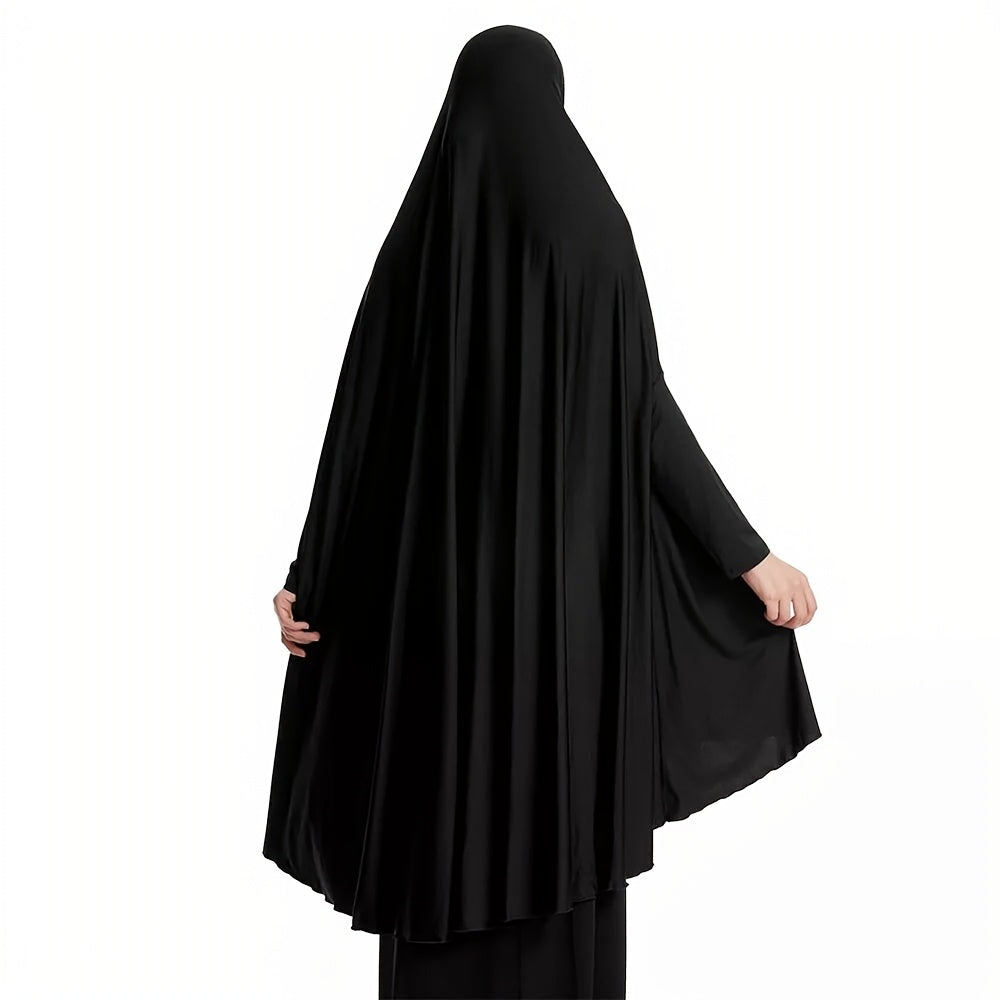 Women's Navy Blue Sleeveless Robe-Style Headscarf - Classic Loose Fit Breathable Jibab Abaya, Machine Washable Versatile Cover-Up for Casual & Formal Outings, Hijab Accessories, Modest Apparel, Decorative Pin Feature, Smooth Texture