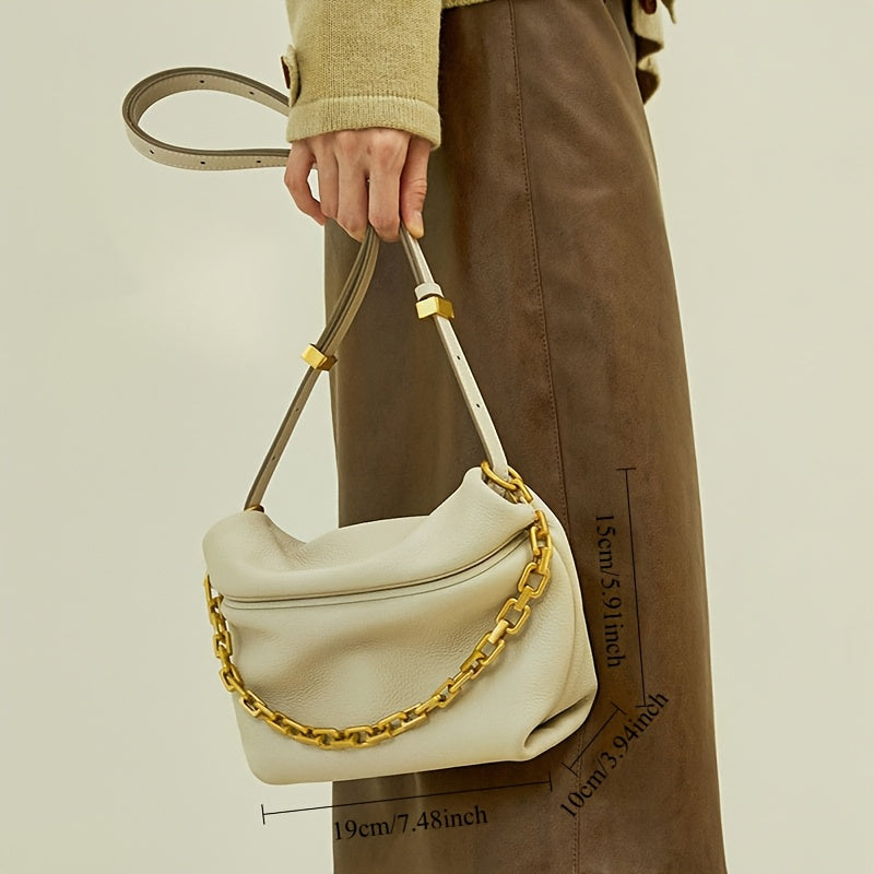 2025 New Women's Bag, Leather Crossbody Pleated Cloud Messenger Bag, Fashionable Chain Dumpling Bag, Single Shoulder Crossbody Bag
