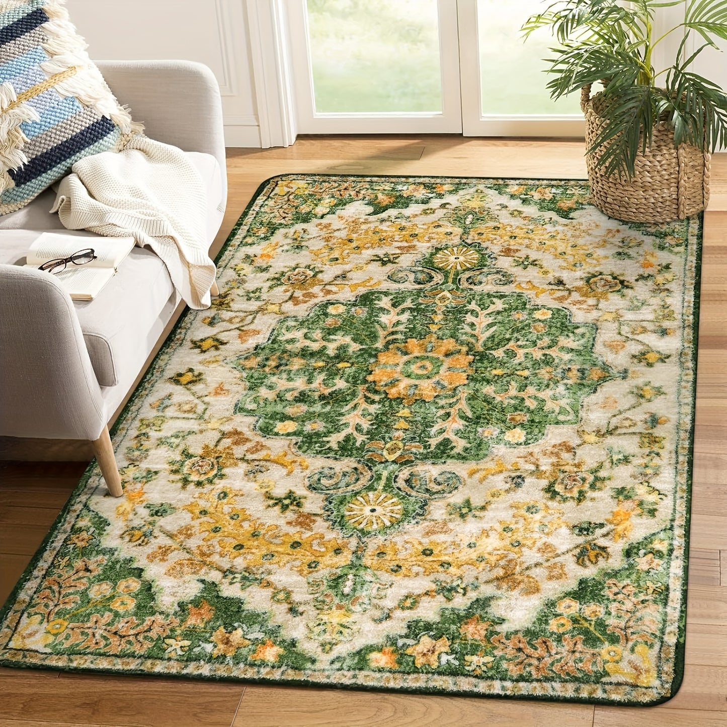Bohemian Floral Medallion Area Rug - Small Rugs For Bedroom Soft Bathroom Mat, Machine Washable Indoor Throw Front Door Carpet For Bathroom Sink Dressing Room
