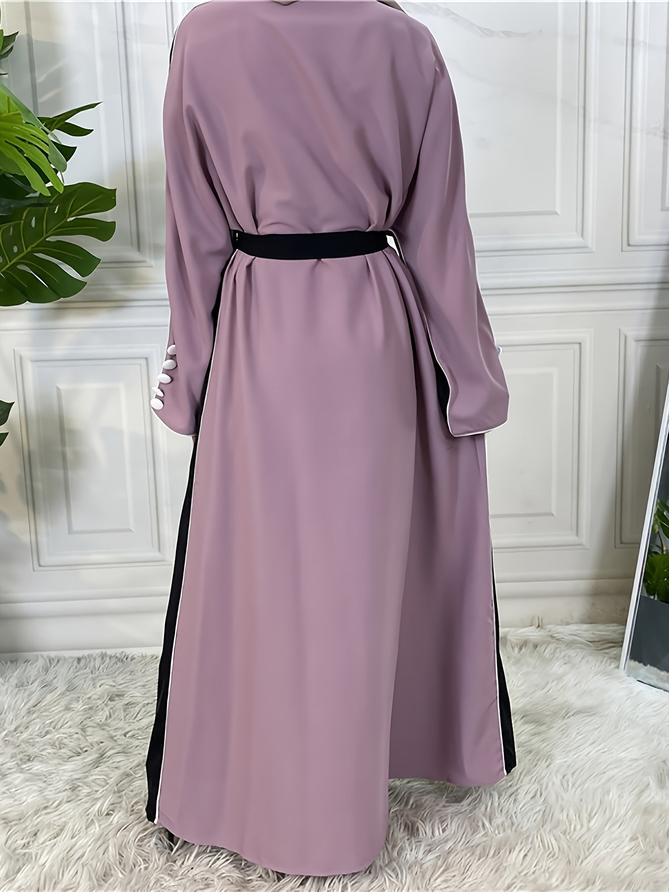 Women's Elegant Patchwork Batwing Sleeve Open Abaya - Long Sleeve, Button-Up Front, Lightweight Polyester, Perfect for Spring & Fall Casual Wear, Stylish Outdoor Attire | Breezy Abaya