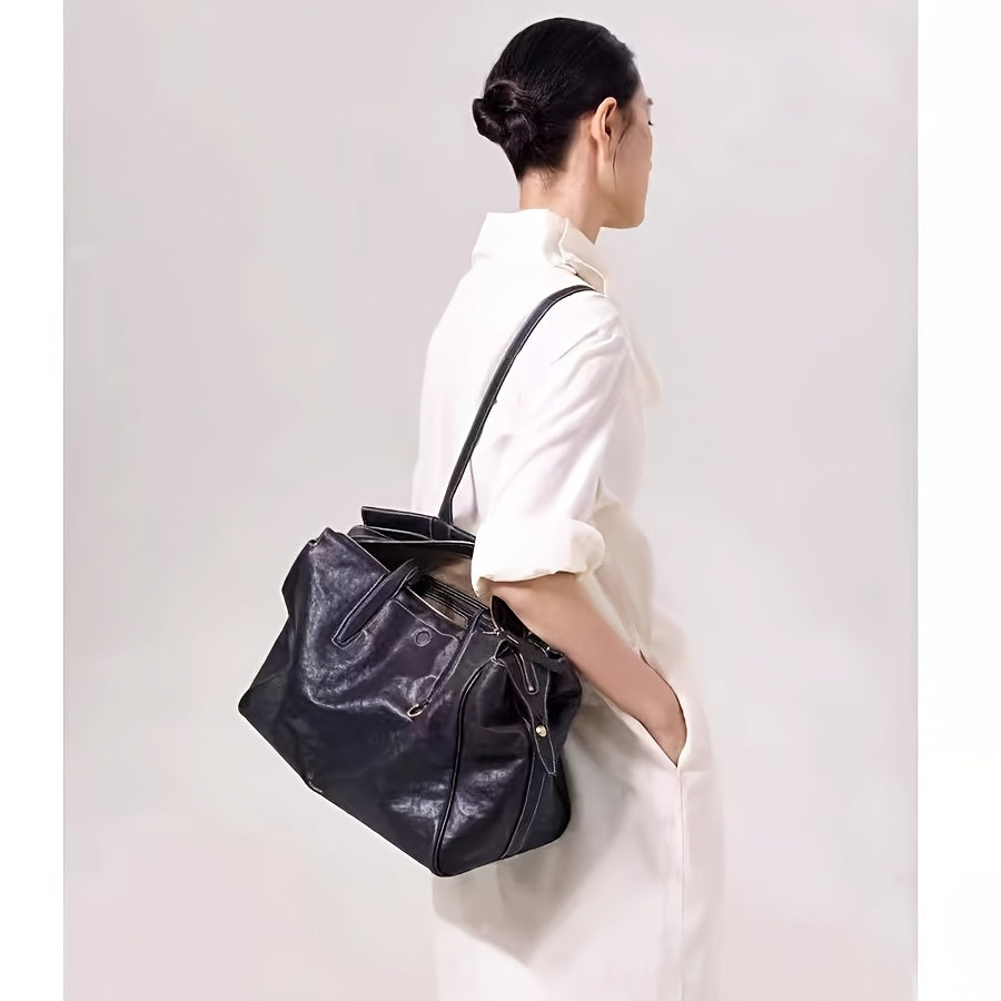 Genuine Leather Tote Bag for Women - Premium Cowhide Shoulder Handbag
