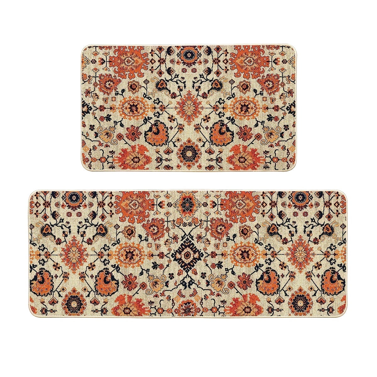 Sm:)e Flowers Bohemia Kitchen Mats Set Of 2, Daily Boho Home Decor Low-Profile Kitchen Rugs for Floor - 17x29 And 17x47 Inch