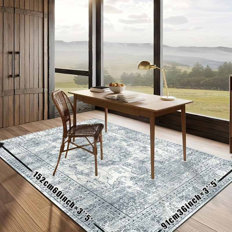 Area Rugs Boho Washable Area Rug For Bathroom, Bedroom, Large Area Rugs For Living Room Dining Room, Bohemian Vintage Non Slip Low Pile Indoor Accent Carpet For Home Office-blue Color Bathroom Mat