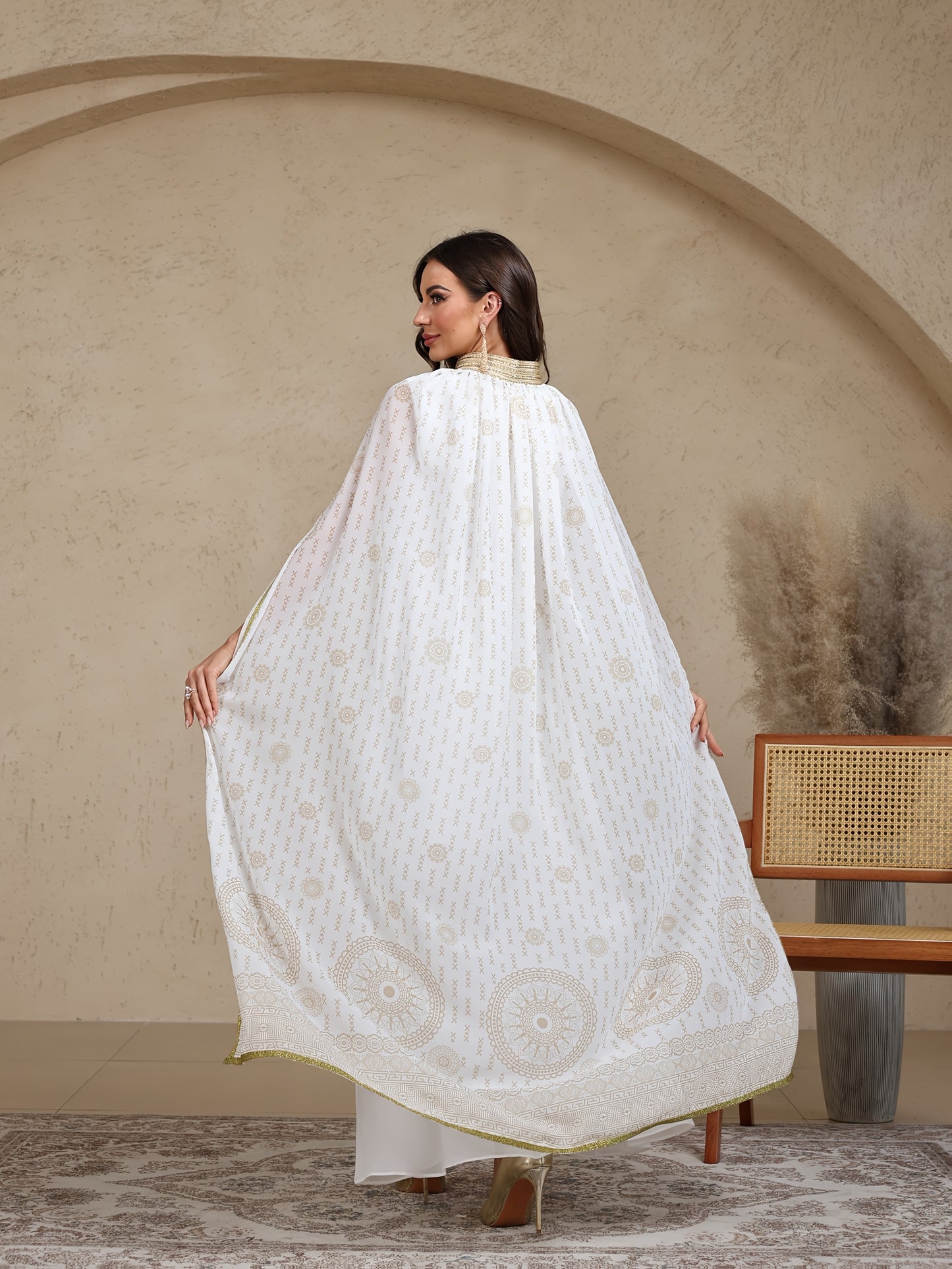 Middle East Dubai Arabic Rubbing Disc Full Print High Waist Two Piece Shawl Long Modern Abaya