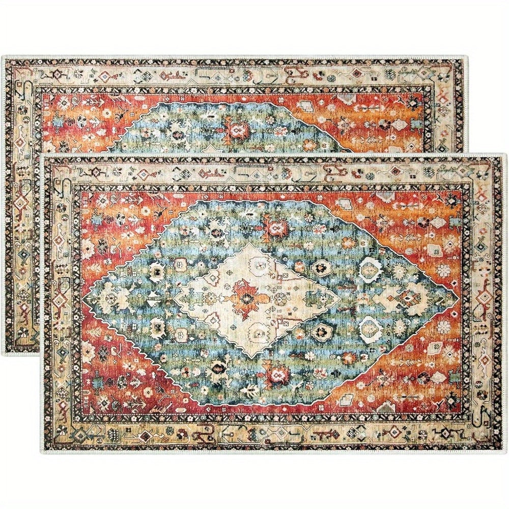 Washable Indoor Door Mat Carpet, Retro Distressed Entrance Rug with Non-Slip Rubber Backing, Quick Absorbent Area Mat for Indoor Outdoor Use, Home Decor for Living Room, Bedroom, Kitchen, Bathroom, Laundry Room, P