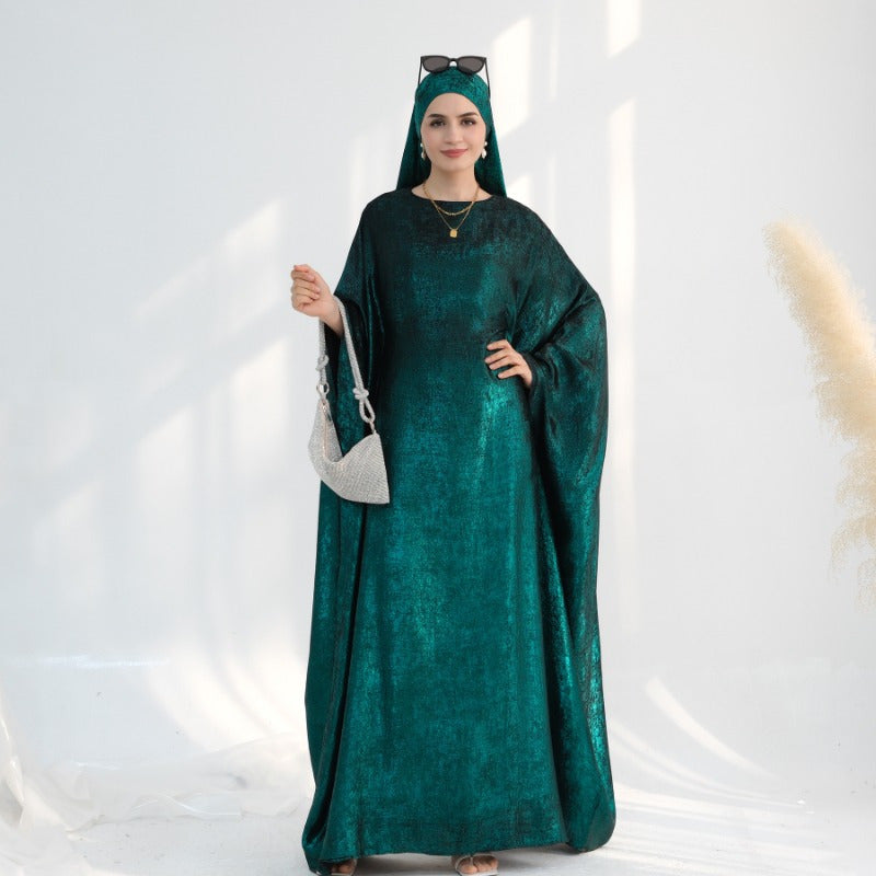 Elegant Turkish Abaya Dress - Spliced Dubai Style, Long Sleeve, Floor-Length, Polyester, Green, Blue, Black, White, Beige, Brown, with Golden Accents, Perfect for Formal Events, Formal Attire