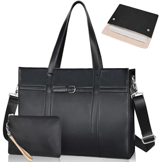 Women Laptop Leather Bag 15.6 Inch Teacher Tote Bag with Removable Laptop Sleeve Large Shoulder Laptop Bag for Work Travel Office