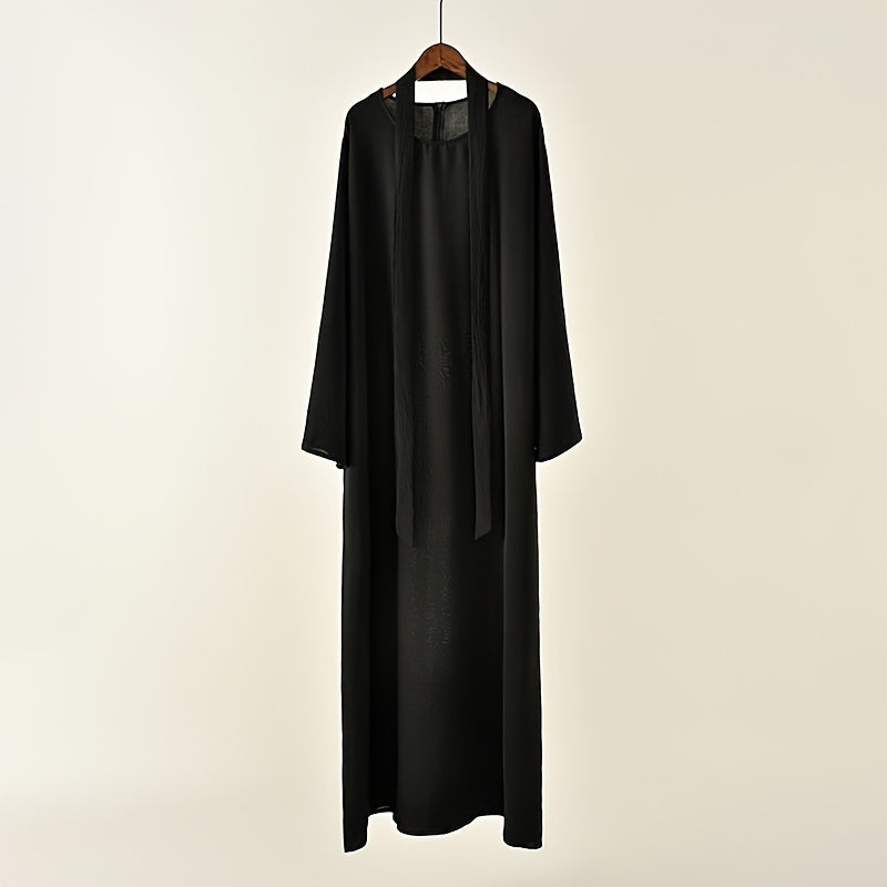 2pcs Muslim conservative Abaya Burqa + belt suit, long sleeve burqa, comfortable, versatile - suitable for formal occasions and Women's wear Eid al-Fitr