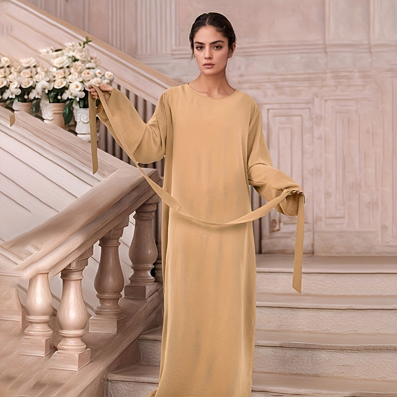2pcs Muslim conservative Abaya Burqa + belt suit, long sleeve burqa, comfortable, versatile - suitable for formal occasions and Women's wear Eid al-Fitr