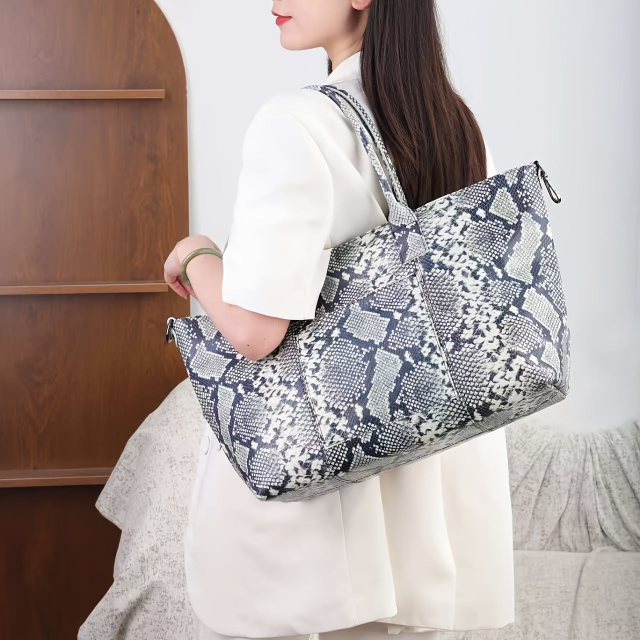 Genuine Leather Shoulder Tote Bag - Large Capacity Handbag