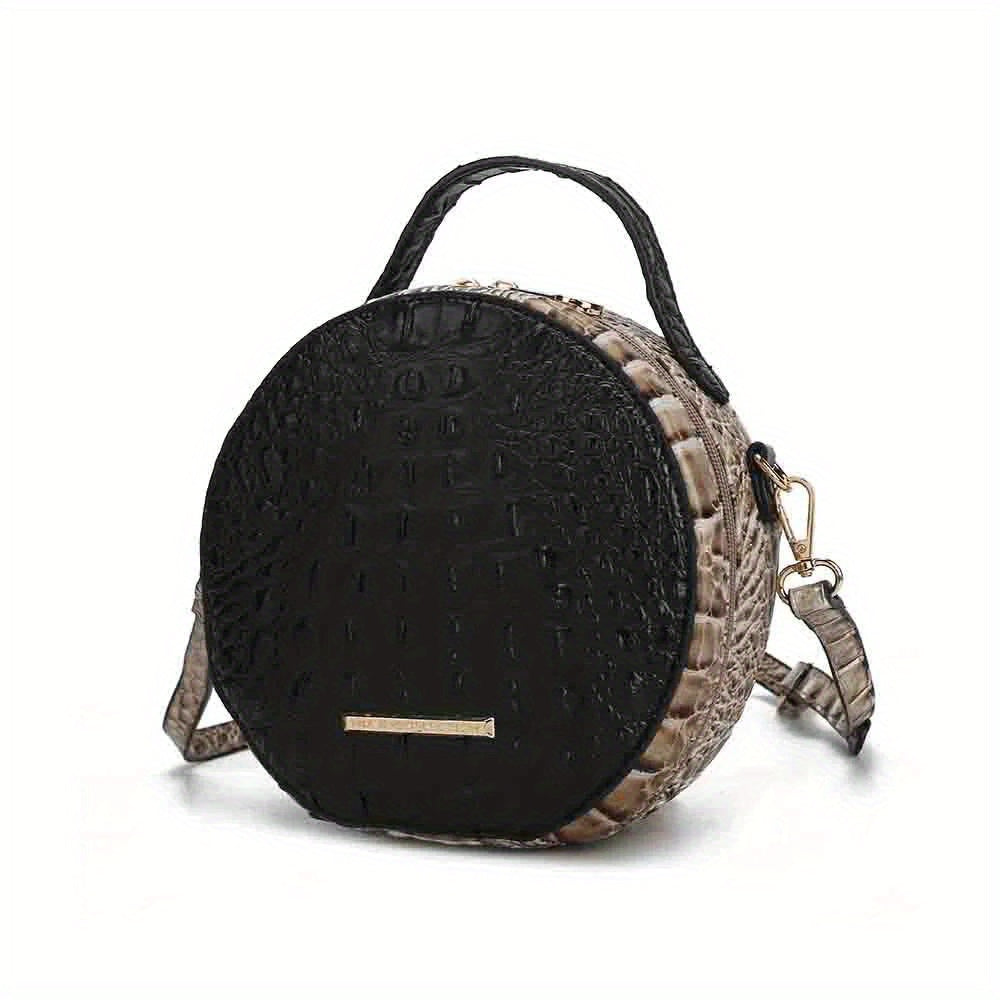 Collection Ynnari Women’s Red Crocodile-Embossed Round Crossbody Handbag with Golden-Tone Hardware, Genuine Leather | Stylish Crossbody