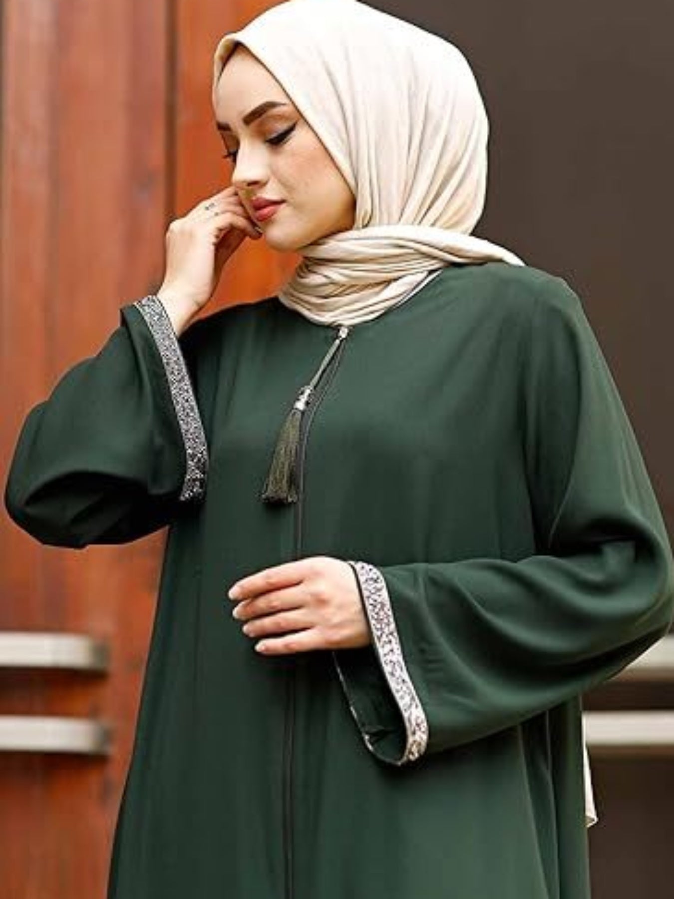 Elegant Long Skirt Long Sleeve V-Neck Long Sleeve Tassel Zip Dress