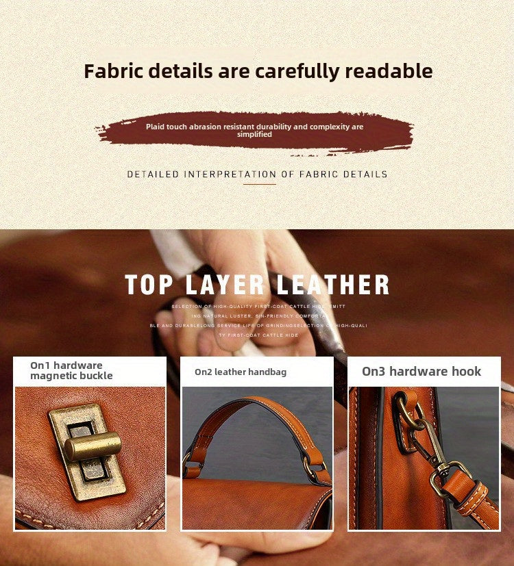 Women's Genuine Leather Retro Messenger Bag - Adjustable Crossbody & Shoulder Strap, Snap Closure, Durable Oil-Edged Trim