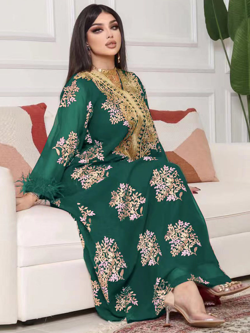 2025 Spring-Summer Round neck Printing Embroidery Regular sleeve Kaftan