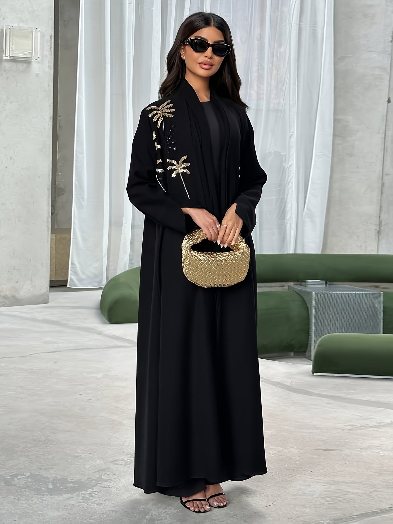 New Hot Middle Eastern Muslim Women's Kaftan Abaya: Black Turkish-Style Elegant Long Dress with Beadwork, Ethnic Party Evening Gown for Ladies