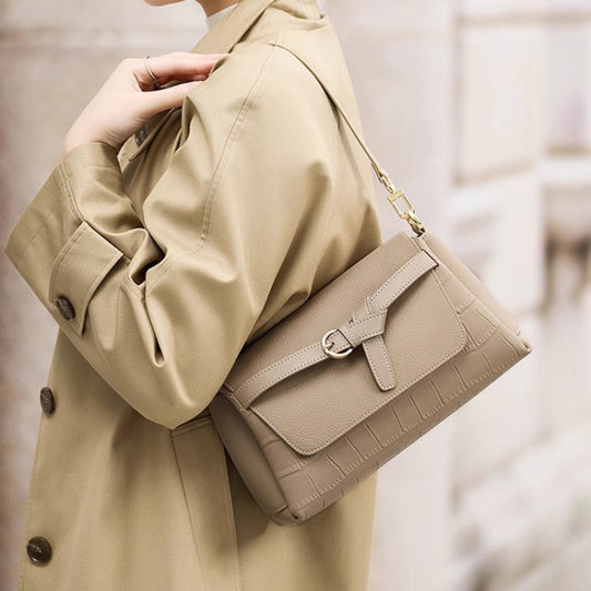 2025 New Genuine Leather Crossbody Bag for Women - Top-Grain Cowhide Small Square Shoulder Bag with Adjustable Strap, Zipper Closure