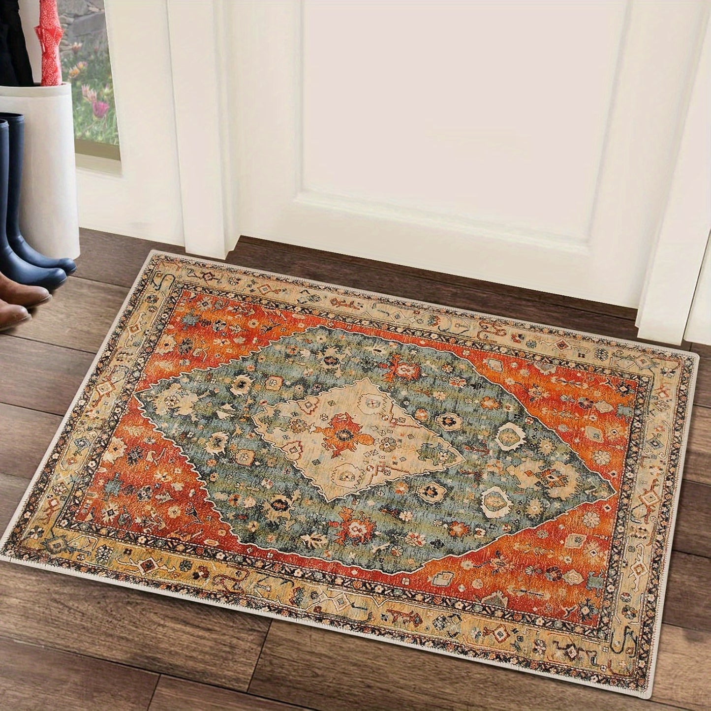 Boho Area Mat, Washable Rugs for Entryway Small Rugs Distressed Throw Mat Non-Slip Floor Mat for Indoor Bedroom Kitchen Living Room