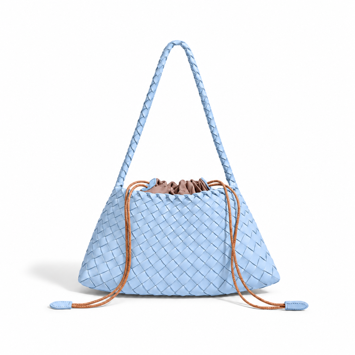 Light Blue Woven Drawstring Shoulder Bag