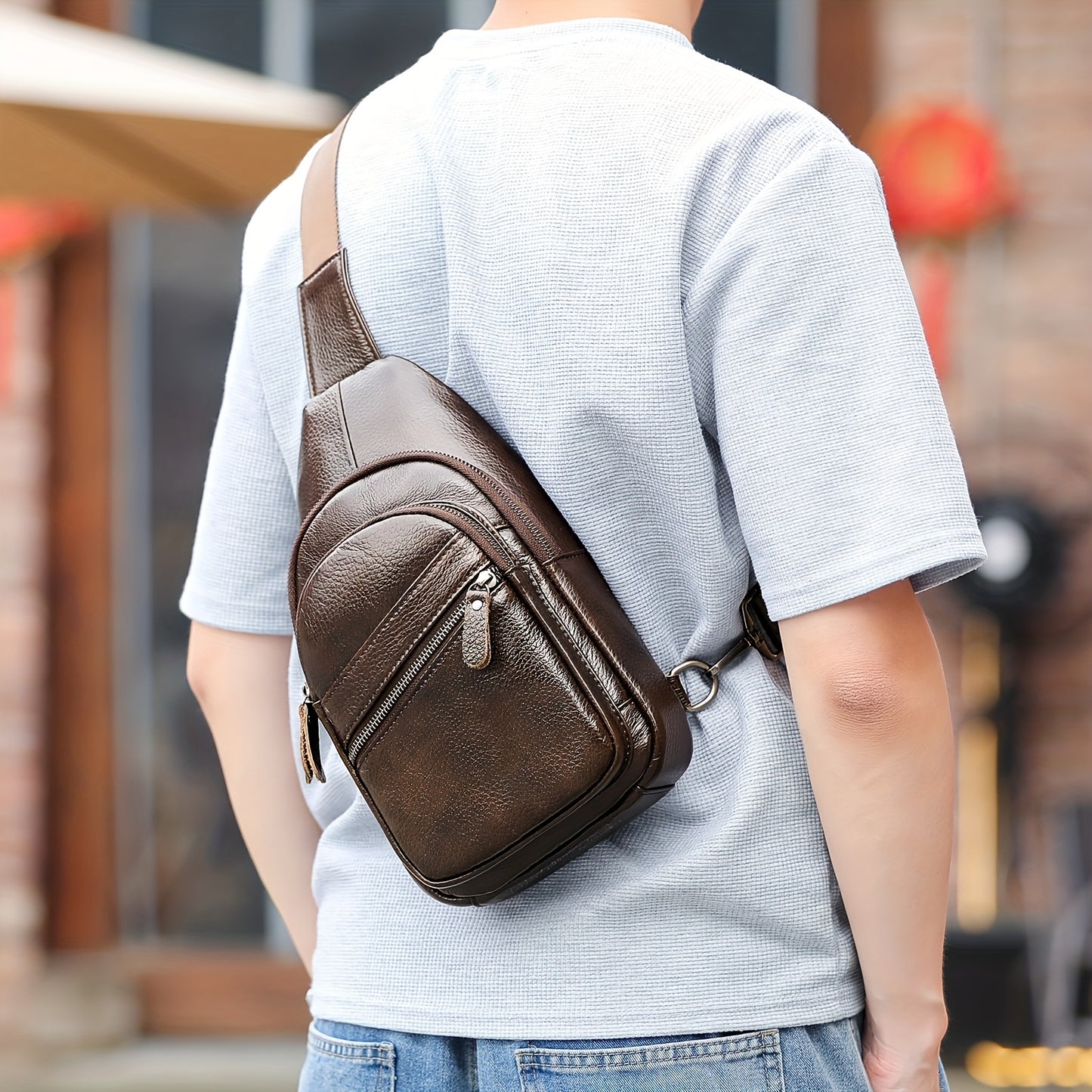 Genuine Leather Men Crossbody Bag, Daily Commute Sling Messenger Bags, Large Capacity Shoulder Bags For 7.9inch Tabelt