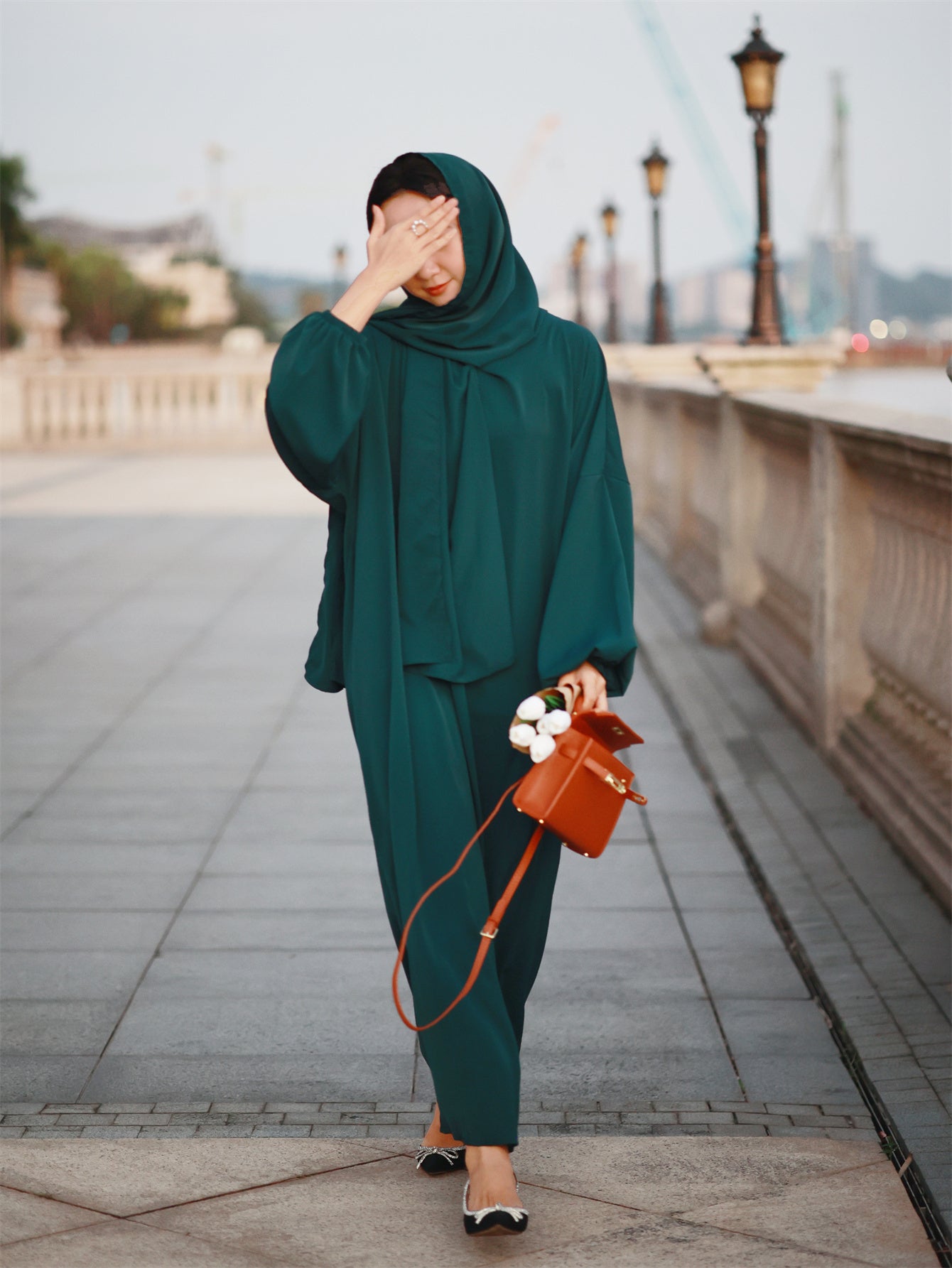 Women'S Loose Modest Jibab Abaya with Headscarf - Long Sleeve, Polyester, Non-Stretch Fabric | Ideal for Ramadan and Daily Wear, Casual Style, Allseason Abaya | Elegant Abaya | Polyester Abaya