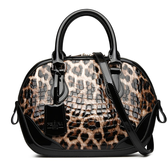 Leather Handbags For Women, Tote Bag Designer, Genuine Leather, Leopard Print Dome Bag Vintage, Shoulder Crossbody Bag, Purse, High-capacity, European American Style