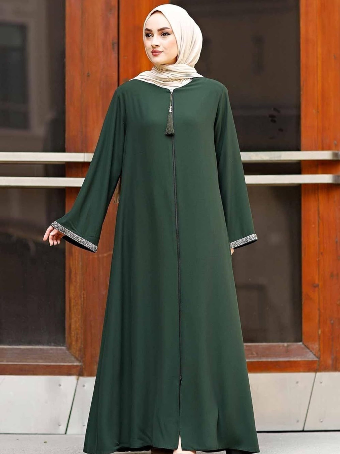 Elegant Long Skirt Long Sleeve V-Neck Long Sleeve Tassel Zip Dress