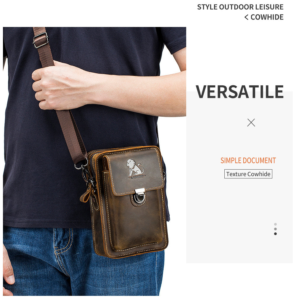 Men's Fashion Leather Crossbody Bag, Genuine Leather Top Layer Sling Cowhide, Retro Style, High-Quality Waist Pack