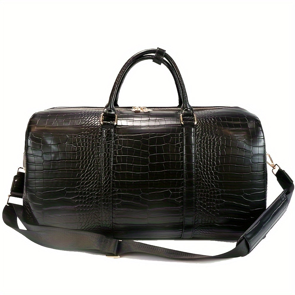 Men's Business Large Capacity Duffel Travel Bag, Fitness Bag Multi Functional Storage Portable Foldable Letter Crocodile Pattern Luggage Bag