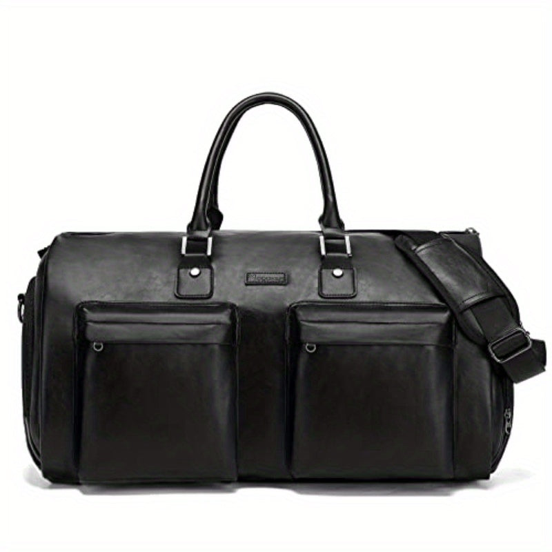 Men's 2-in-1 Garment & Duffel Bag - High Quality Vegan Leather Carry-On with Multiple Pockets, Shoe Compartment & Adjustable Shoulder Strap for Business Travel, Weekend Getaways