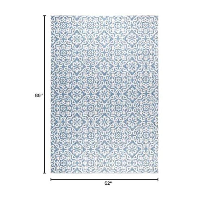 Patio Country Danica Transitional Geometric Indoor Outdoor Area Medium Rug Blue Grey 5'2x7'2